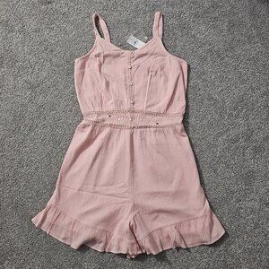 JUSTICE pink ROMPER shorts SLEEVELESS lined STRAPS seqin RUFFLES